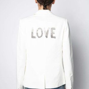 BNWT Zadig & Voltaire Victor Strass Amour Love Blazer White
